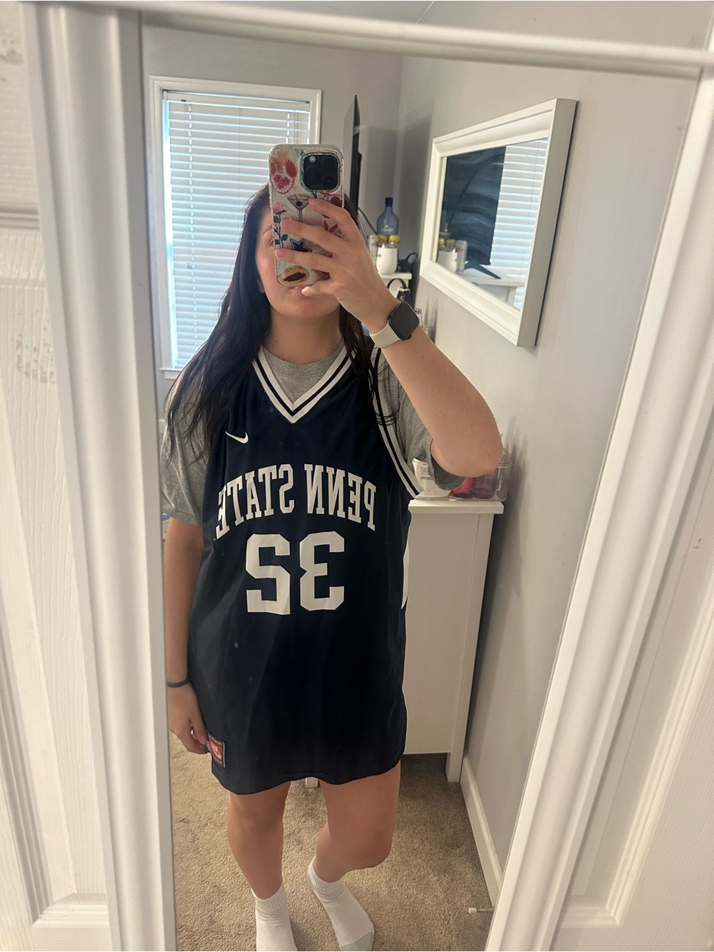 Nike Navy and White V‑Neck Basketball Jersey with Swoosh